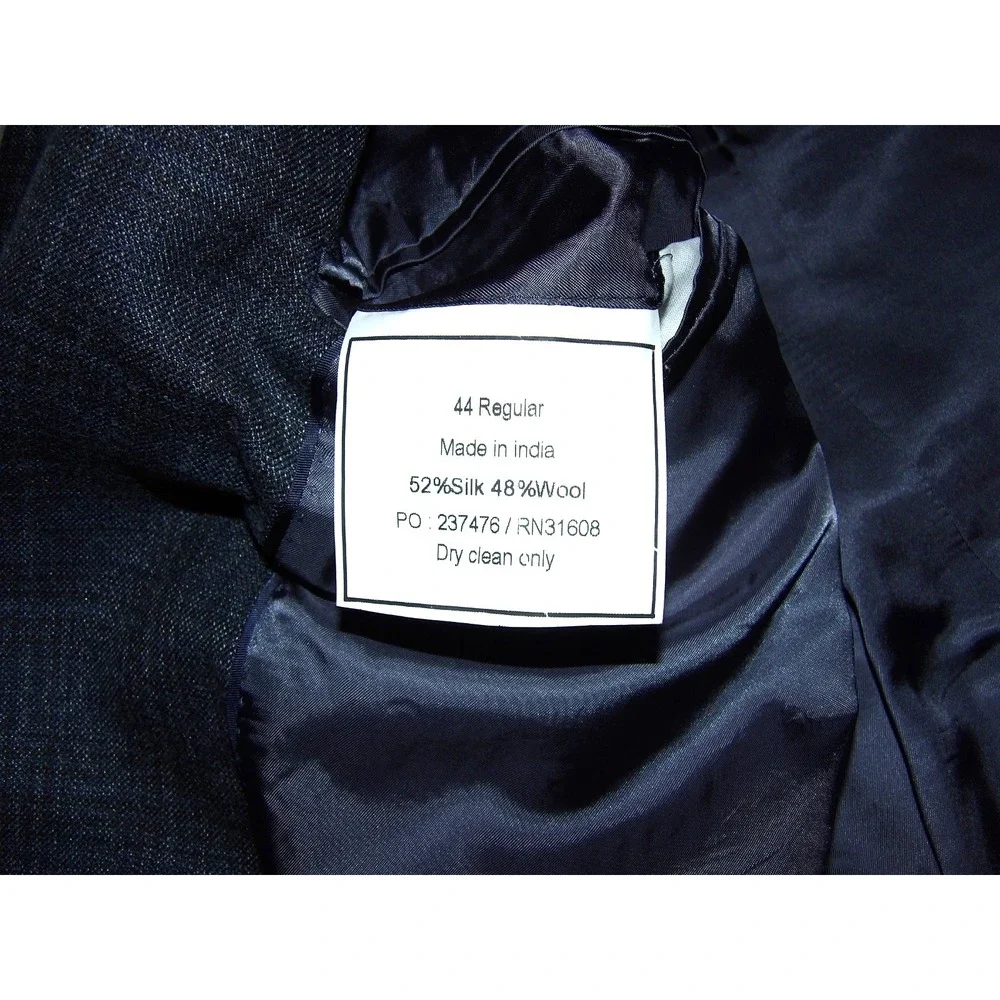 Jos. A. Bank SIGNATURE 2 Button Gray/Blue Plaid Silk/Wool Blazer Men's 44R